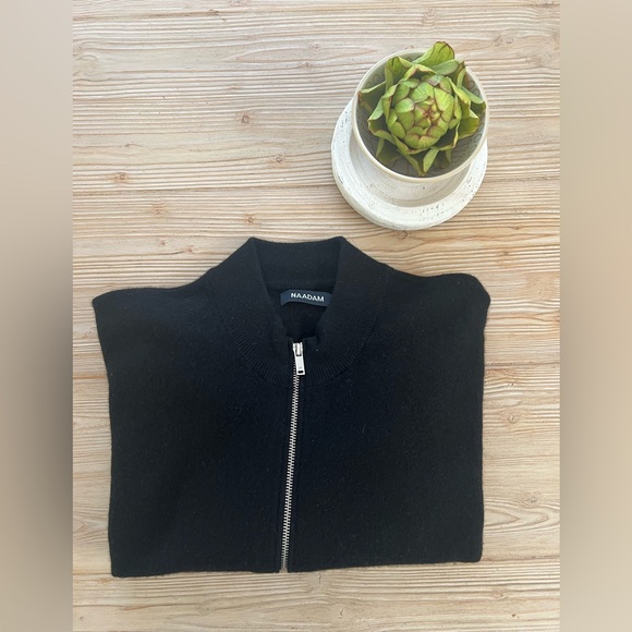 Naadam 100% Cashmere Zip Sweater Jacket – Black, Size Medium - Picture 1 of 4